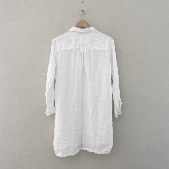Frank and Eileen Hunter Linen Shirt Dress Med White Long Sleeve Casual Coastal - Picture 5 of 13